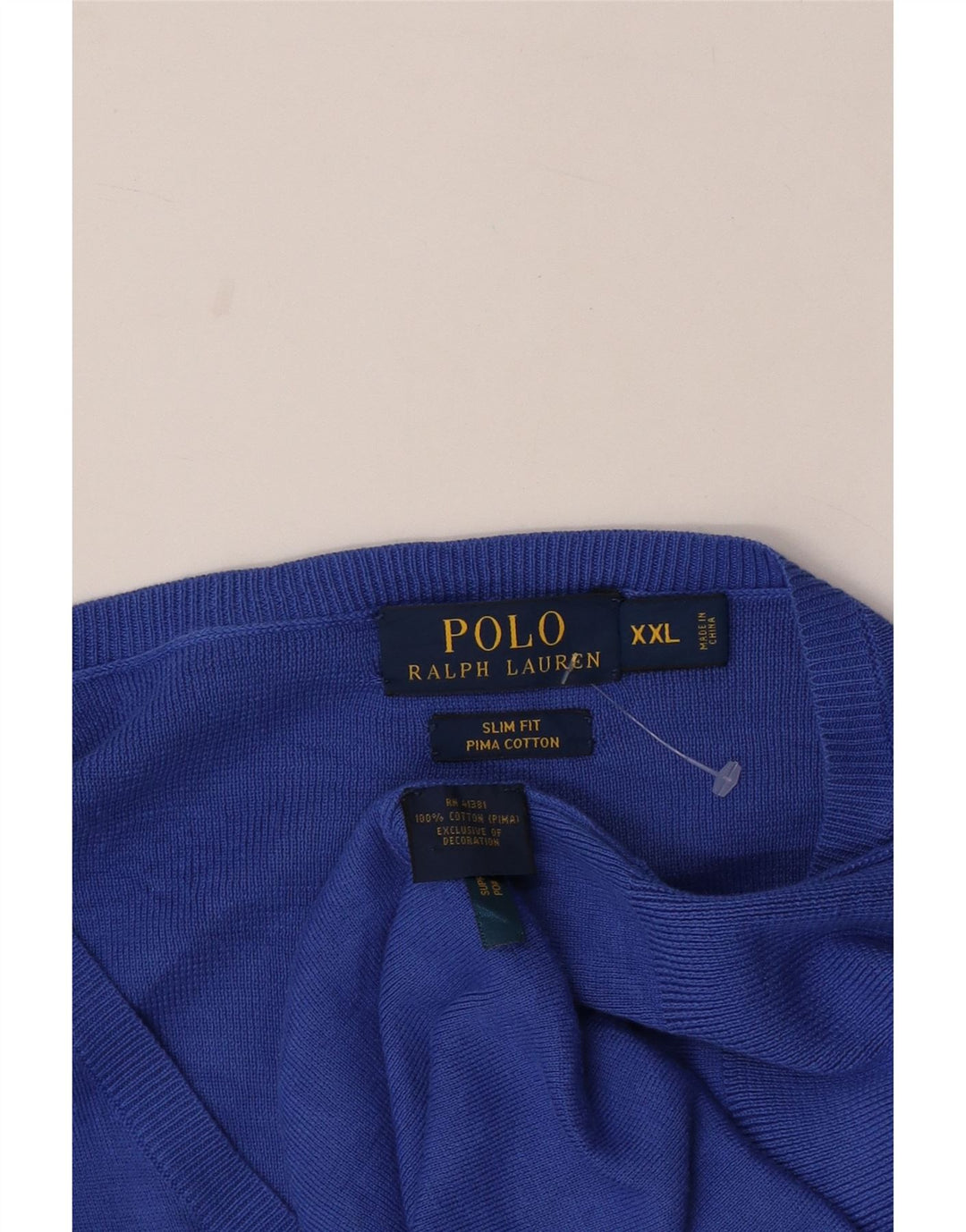 Polo Ralph Lauren Pull coupe ajustée à col en V pour homme 2XL en coton bleu