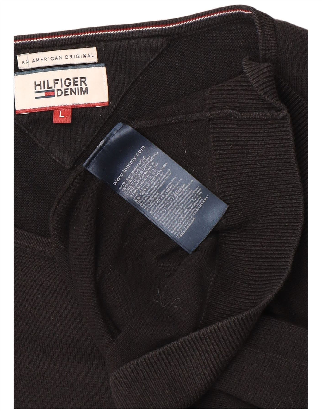 Tommy Hilfiger Pull col V pour homme en coton noir Taille L
