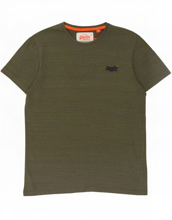 Superdry Homme T-Shirt Top Large Kaki Moucheté Coton