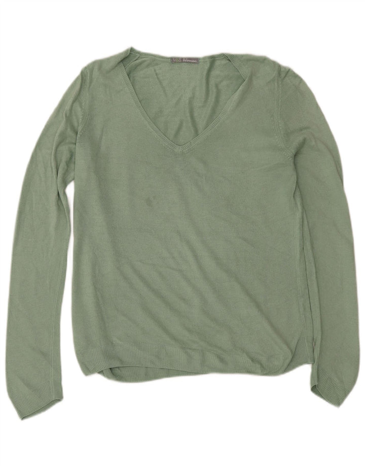 Marks & Spencer Pull col en V pour femme UK 12 Vert moyen