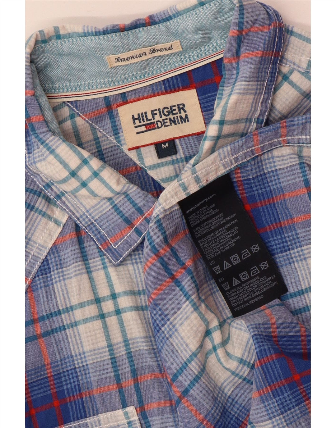 Tommy Hilfiger Chemise Graphique à Manches Courtes Homme Bleu Moyen à Carreaux Coton