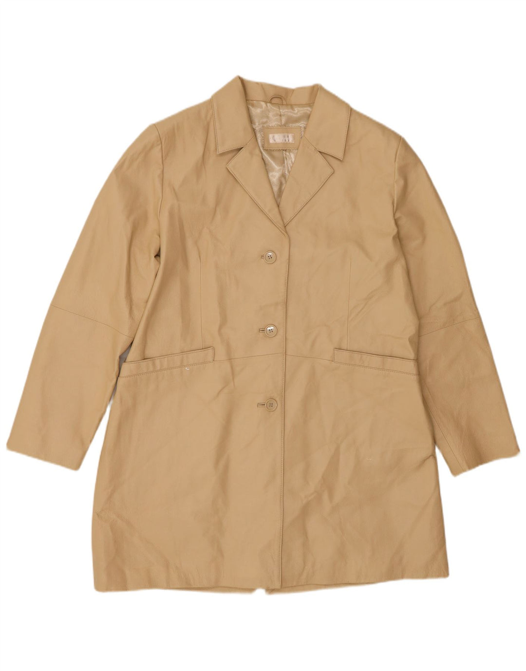 VINTAGE Manteau en cuir femme UK 20 2XL Cuir Beige