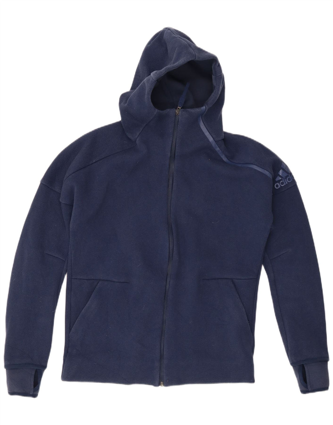 Adidas Pull à capuche zippé graphique pour homme en coton bleu marine moyen