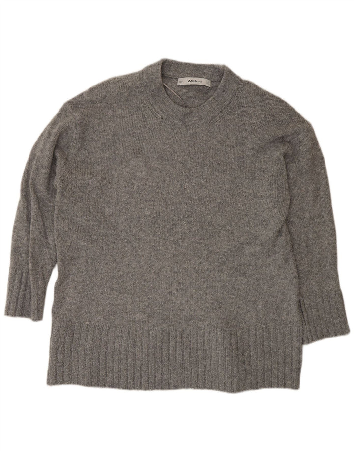 Zara Pull surdimensionné à col rond pour femme UK 14 Acrylique gris moyen
