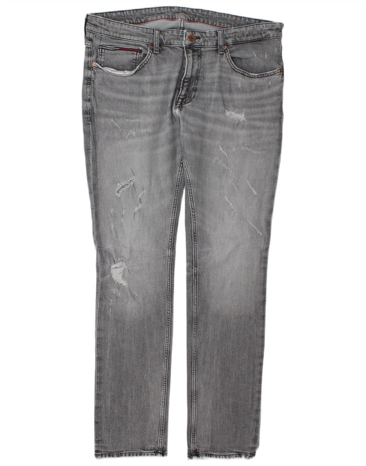 Tommy Hilfiger Jean slim vieilli W38 L34 pour homme en coton gris