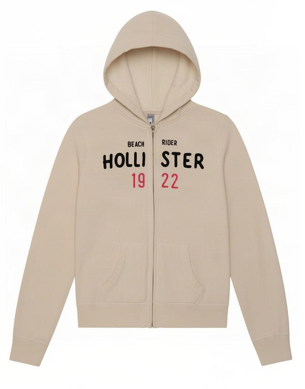 Hollister Pull à capuche zippé graphique pour femme UK 12 Coton blanc moyen