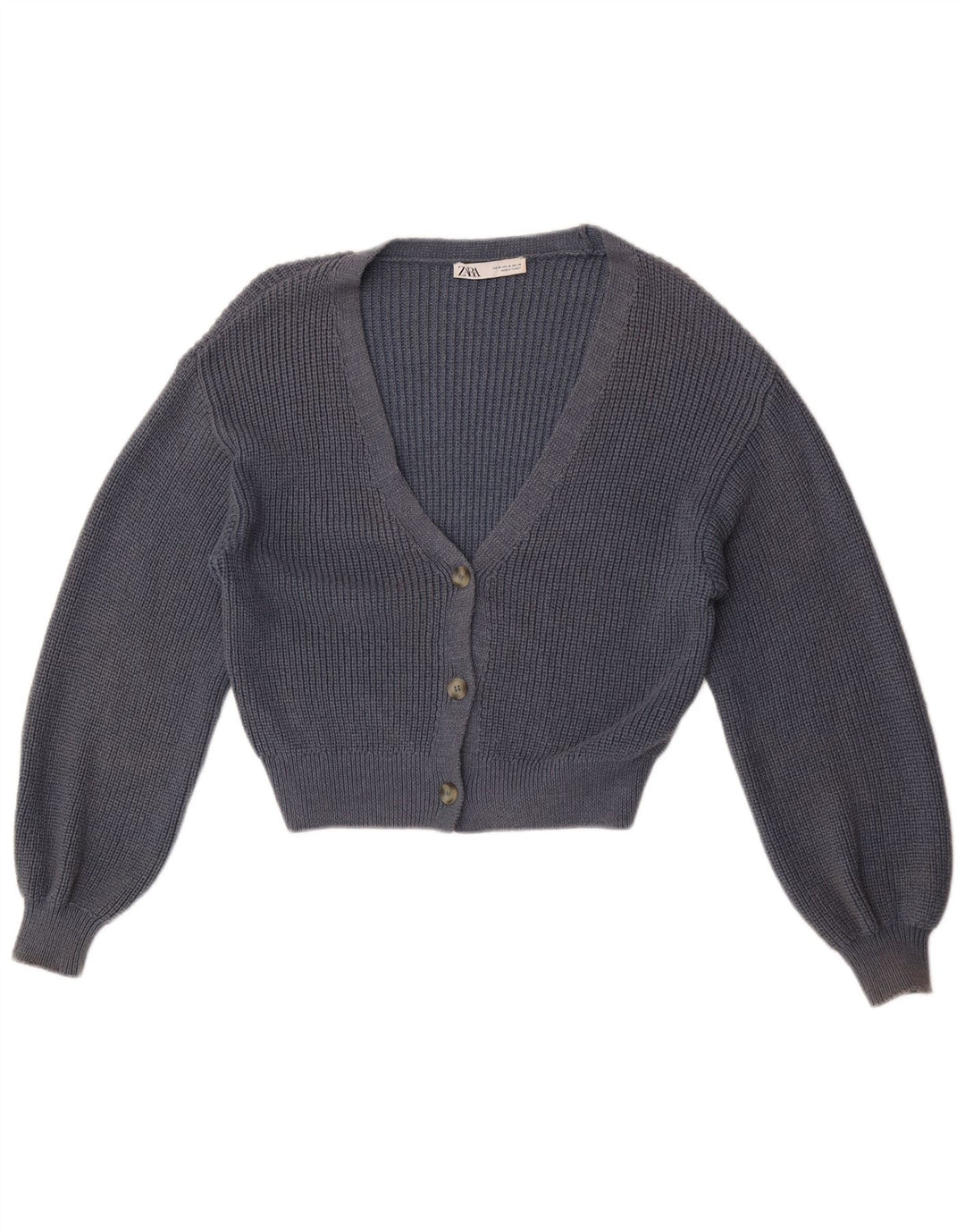 Zara Womens Crop Cardigan Sweater UK 14 Bleu Marine Moyen