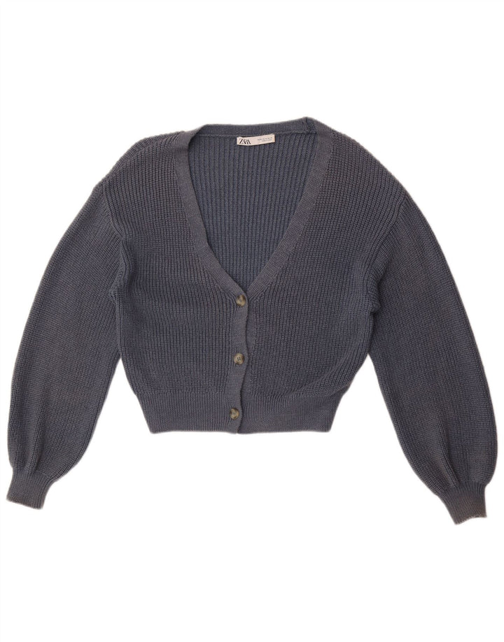Zara Womens Crop Cardigan Sweater UK 14 Bleu Marine Moyen