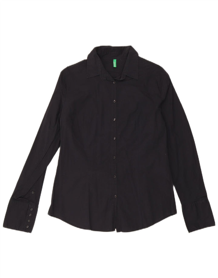Benetton Chemise Femme UK 16 Large Noir Coton