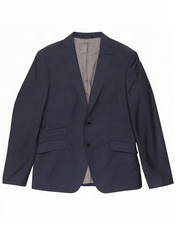 Zara Veste Blazer 2 Boutons Homme EU 52 Grande Laine Bleu Marine