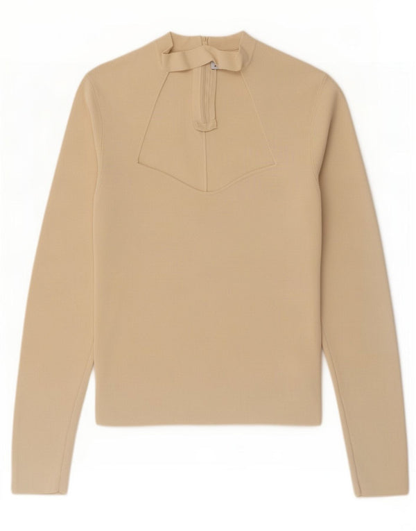 Zara Womens Crop Top Long Sleeve UK 14 Large Beige Viscose