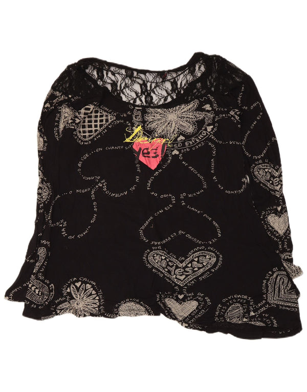 Desigual Womens Graphic Blouse Top UK 12 Medium Noir Coeur Géométrique