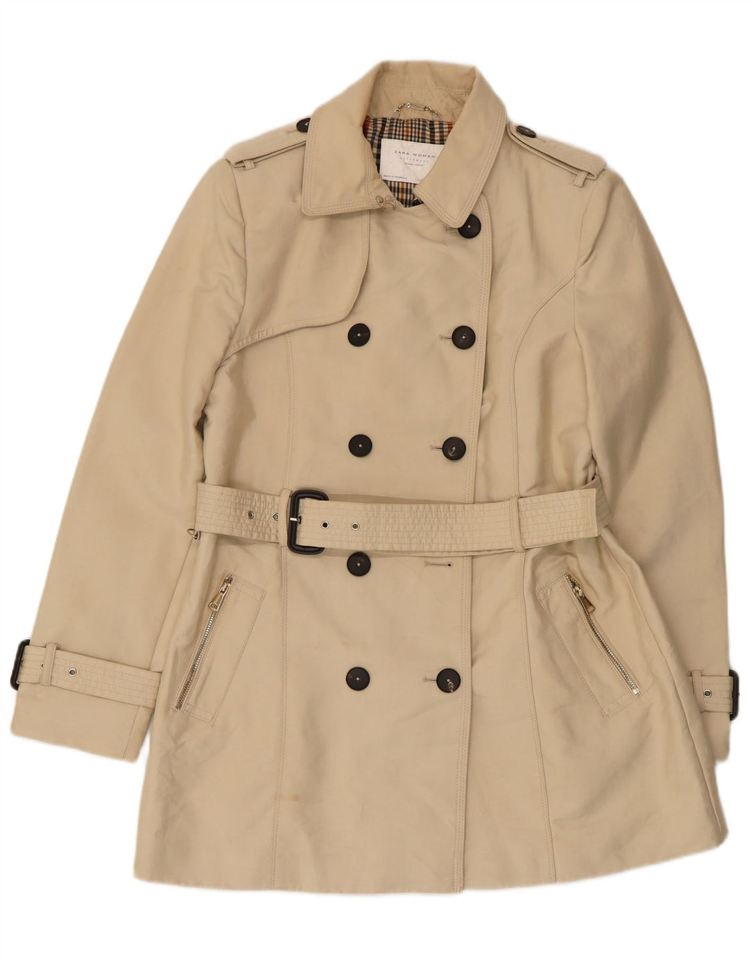 Zara Femme Trench Double Boutonnage UK 18 XL Beige Polyester