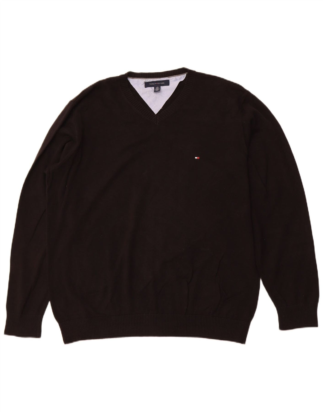 TOMMY HILFIGER Pull col V pour homme en coton noir Large