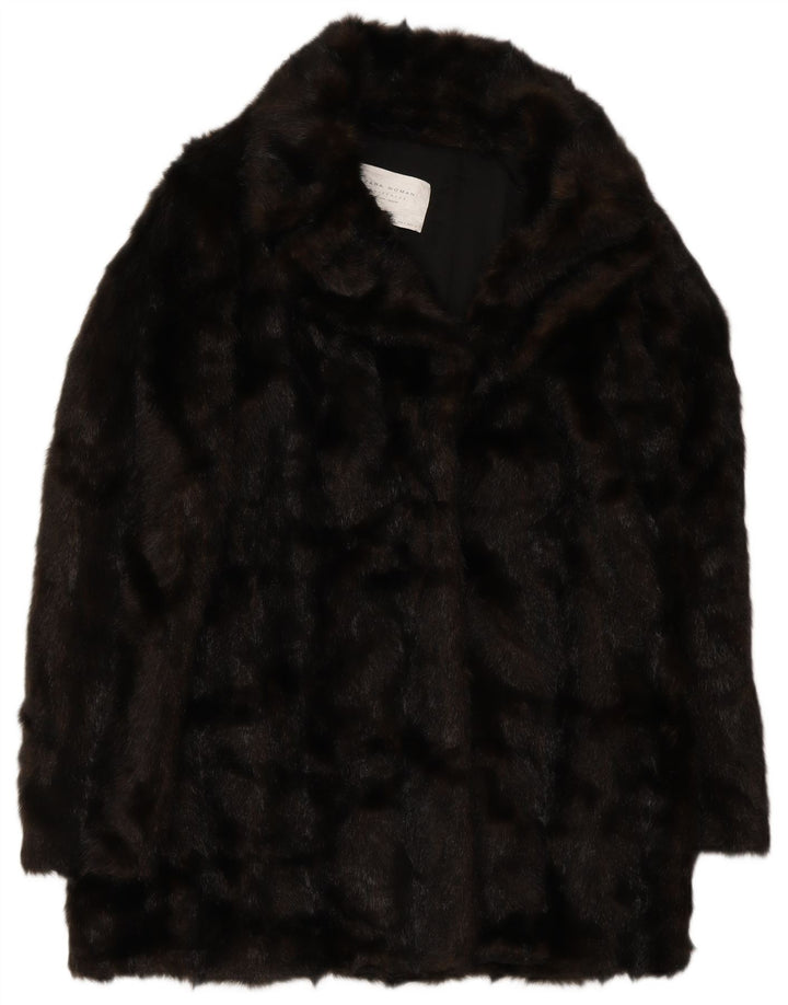 Zara Manteau surdimensionné en fausse fourrure pour femme UK 10 Petit Marron Polyester Hiver