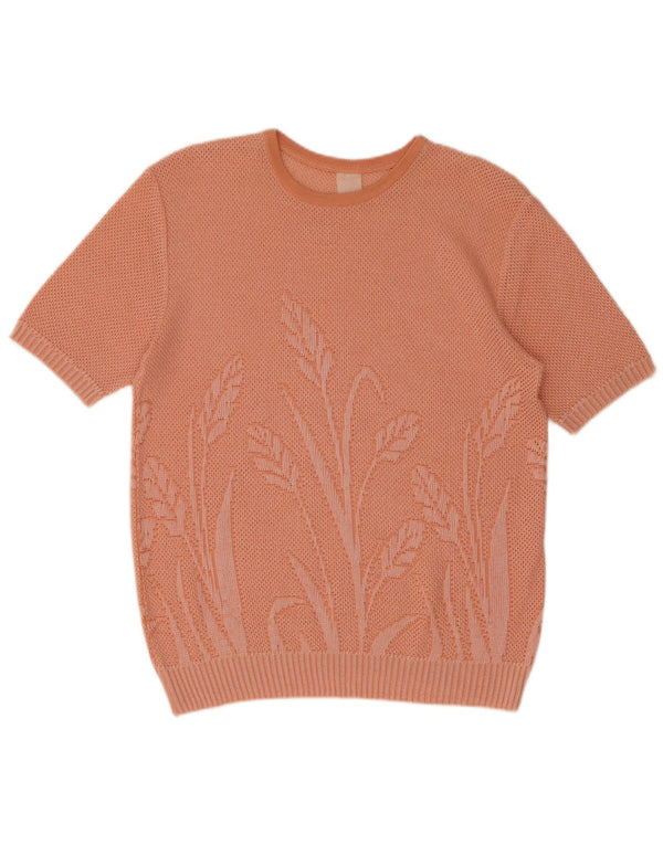 vintage Womens Graphic Boat Neck Jumper Pull UK 14 Grand Rose Floral