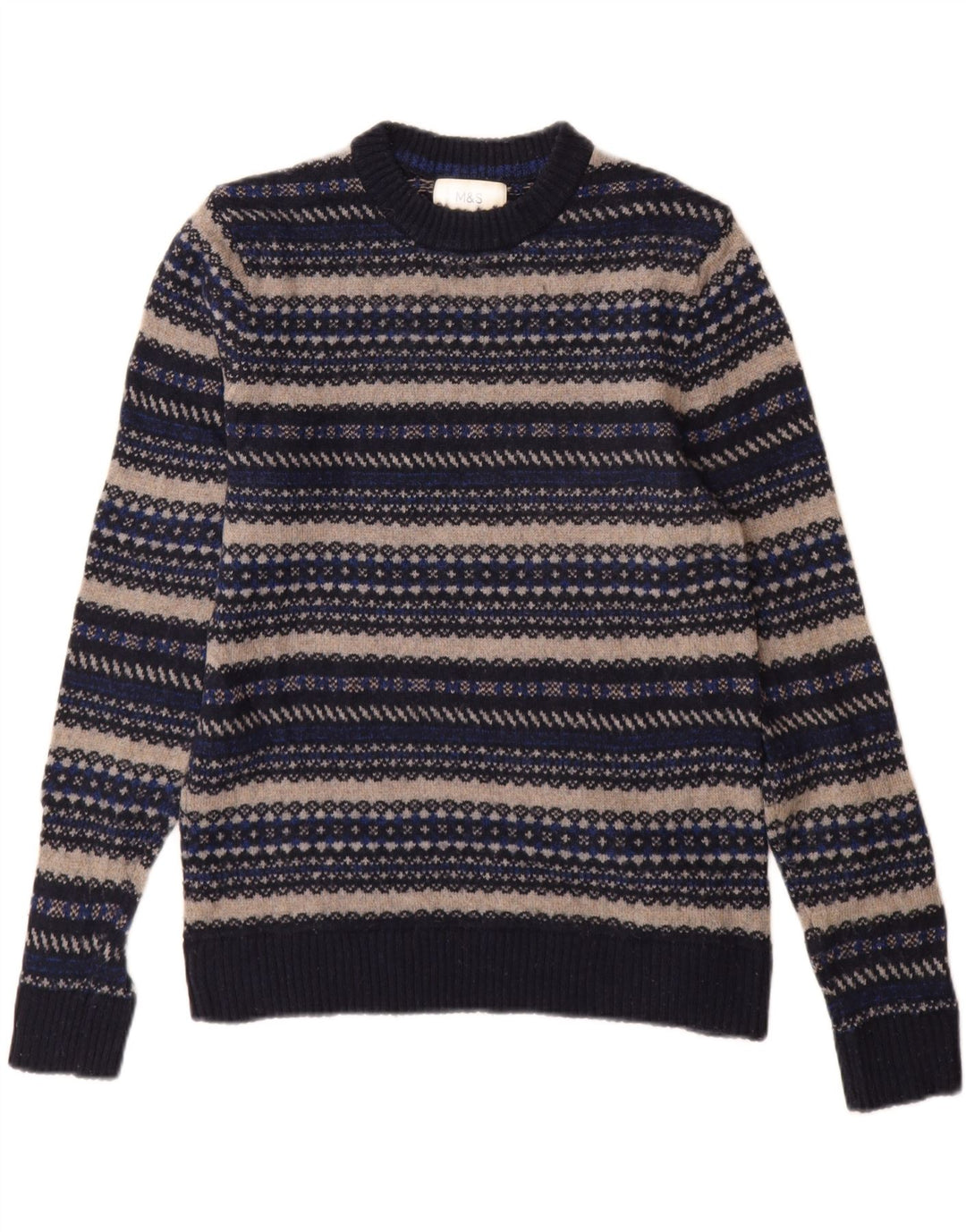 Marks & Spencer Pull à col rond pour homme Petit rayé bleu marine