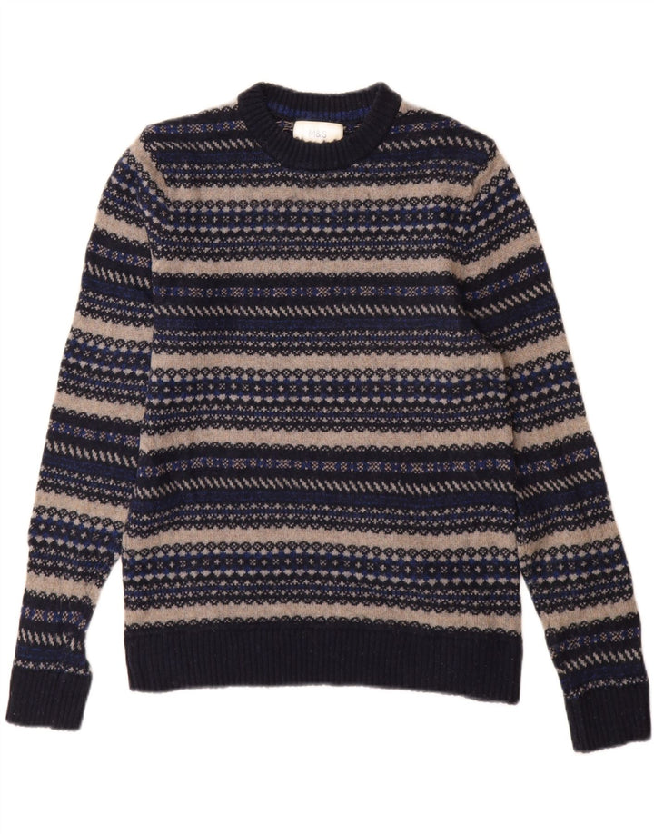 Marks & Spencer Pull à col rond pour homme Petit rayé bleu marine