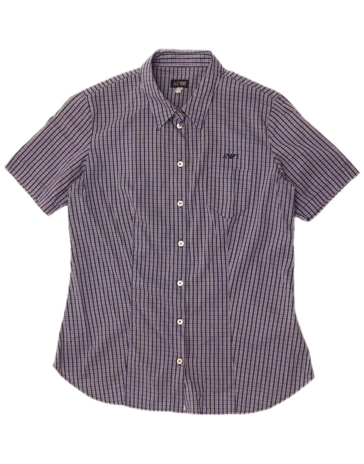 Armani Jeans Chemise à manches courtes pour femme US 8 en coton à carreaux bleu marine moyen