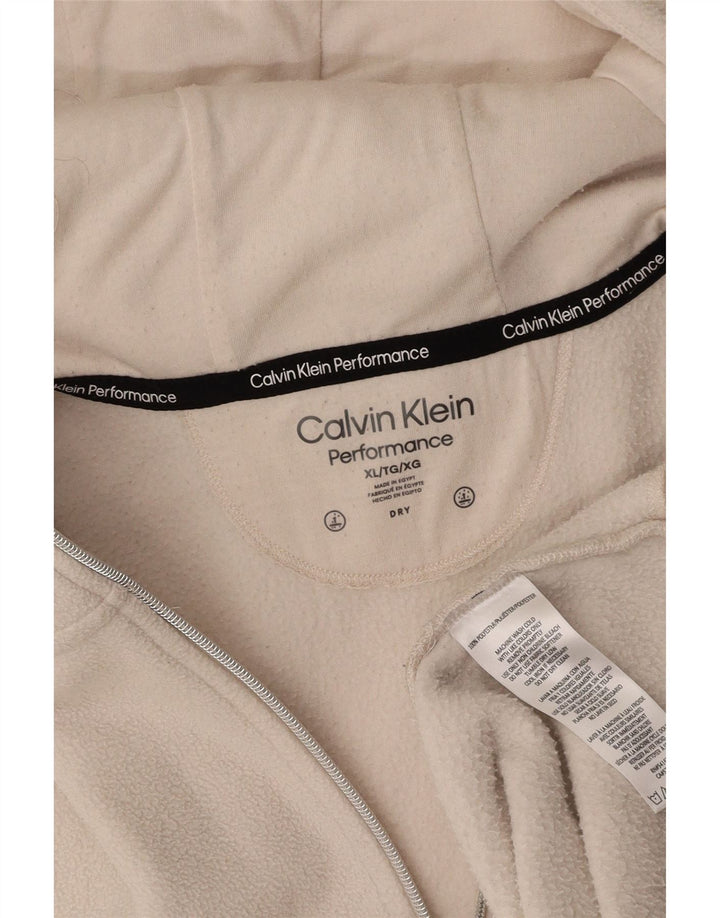CALVIN KLEIN Veste polaire à capuche graphique pour femme UK 18 XL Blanc cassé
