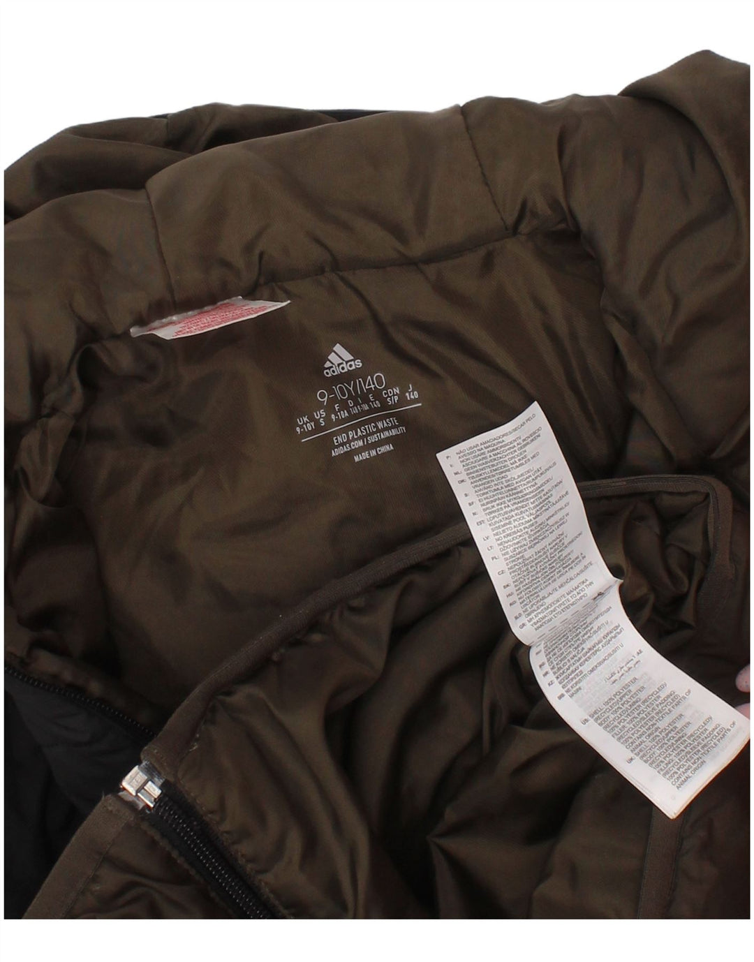 Adidas Veste matelassée à capuche pour garçon 9-10 ans Kaki Colourblock Polyester