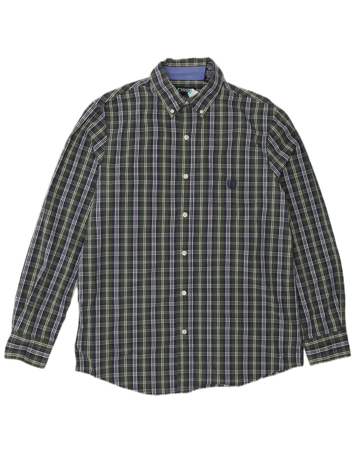 Chaps Chemise Homme Easy Care Coton à Carreaux Vert Moyen