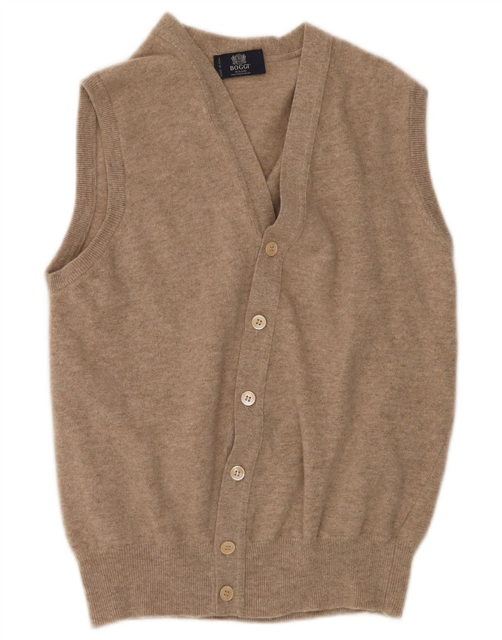 BOGGI MILANO Pull cardigan sans manches pour femme UK 14 Laine beige moyen