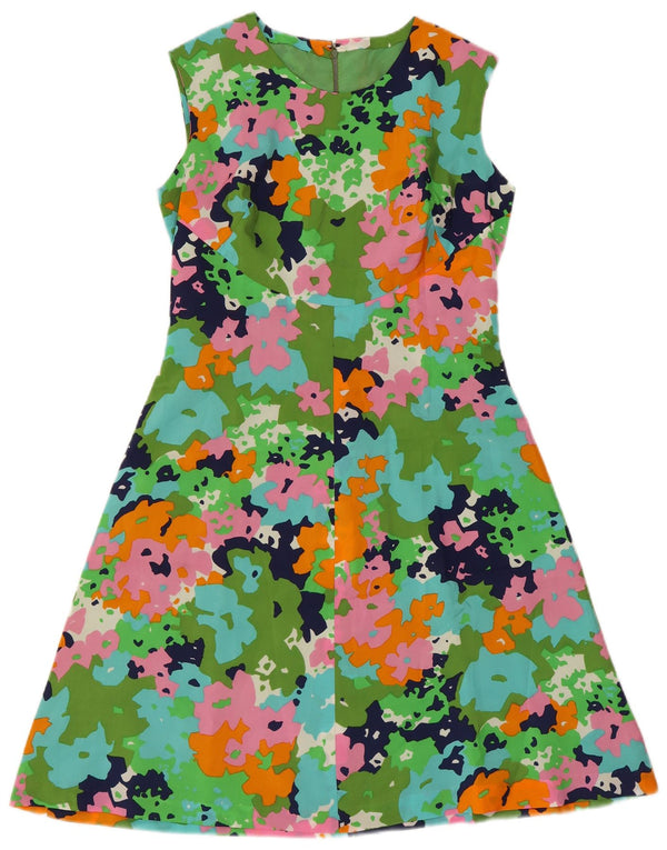 Vintage Femme Robe A-Line Sans Manches UK 8 Petit Rétro Multicolore