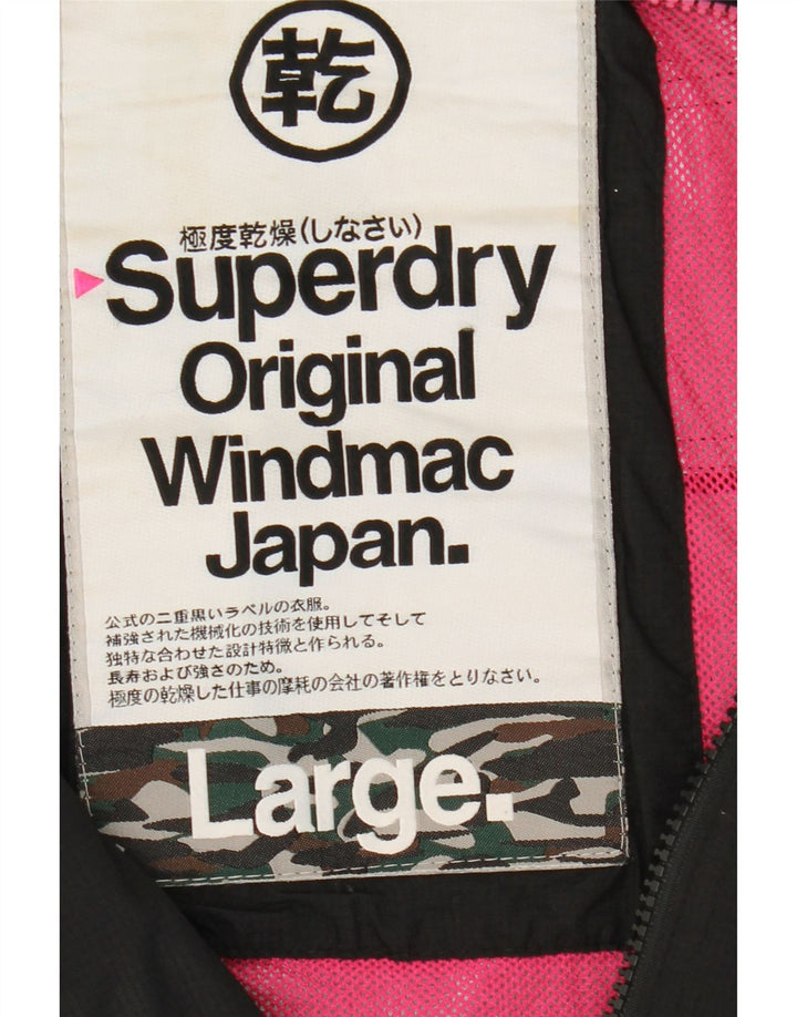 Superdry Veste coupe-vent à capuche Windmac pour femme UK 16 Large Noir Nylon
