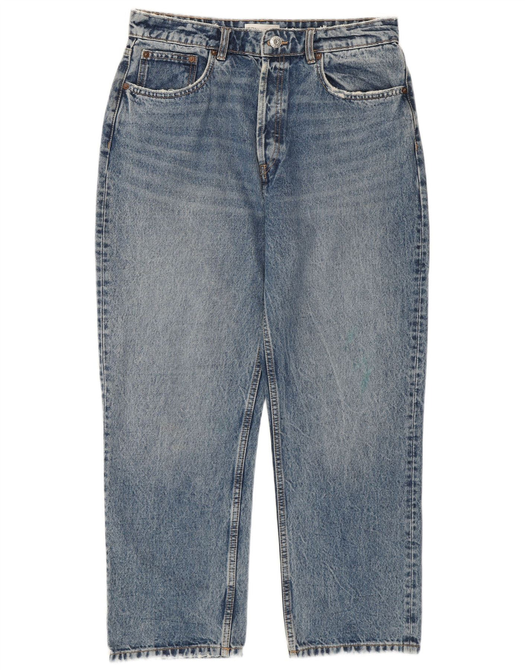 Zara Jean court taille haute pour femme EU 44 XL W34 L26 Bleu Coton