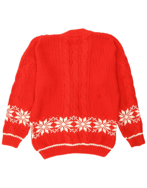 vintage Womens Snowflake Cardigan Sweater UK 14 Grand Rouge Fair Isle Rétro