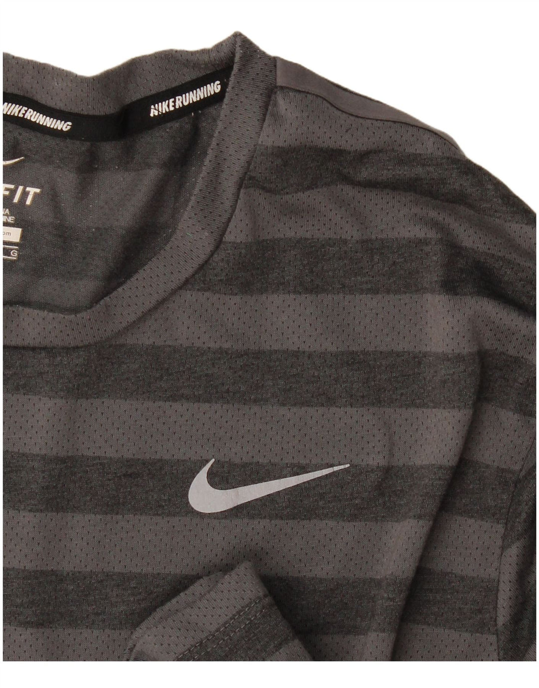 Nike Hommes Dri Fit T-Shirt Haut Large Gris Rayé Polyester