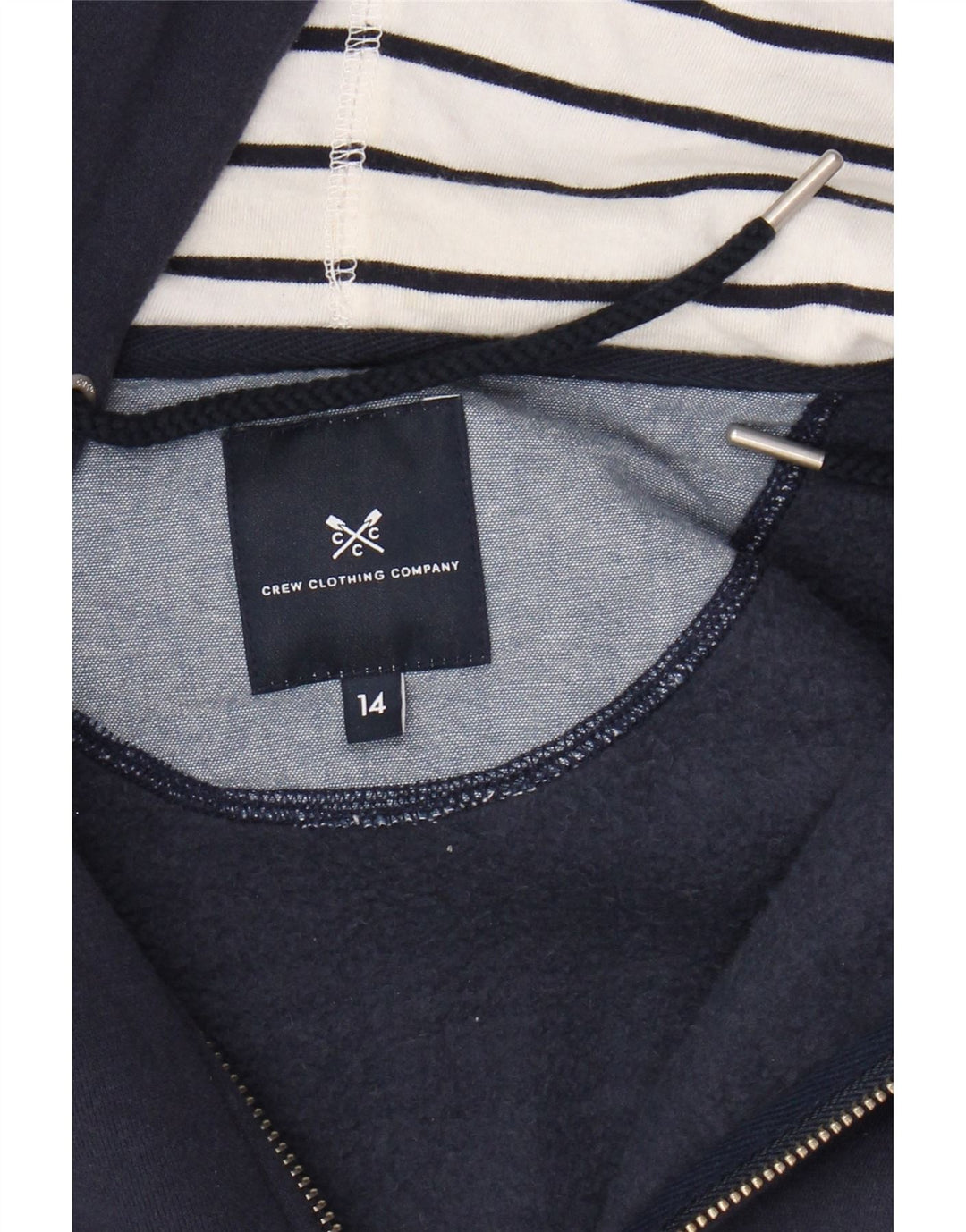 CREW CLOTHING Pull à capuche zippé pour femme UK 14 en coton bleu marine moyen