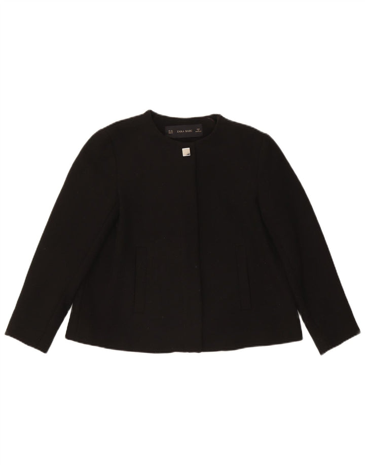 Zara Womens Crop 1 Button Blazer Jacket UK 6 XS Acétate noir