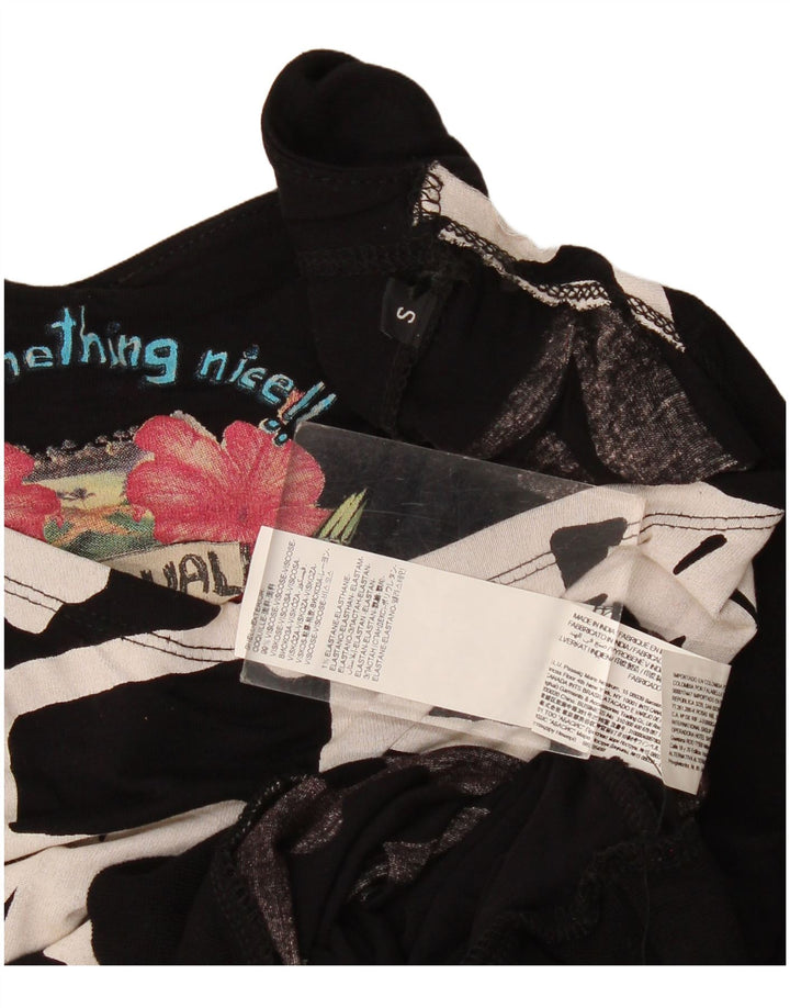 Desigual Womens Graphic Batwing Blouse Top UK 10 Petit Noir Géométrique