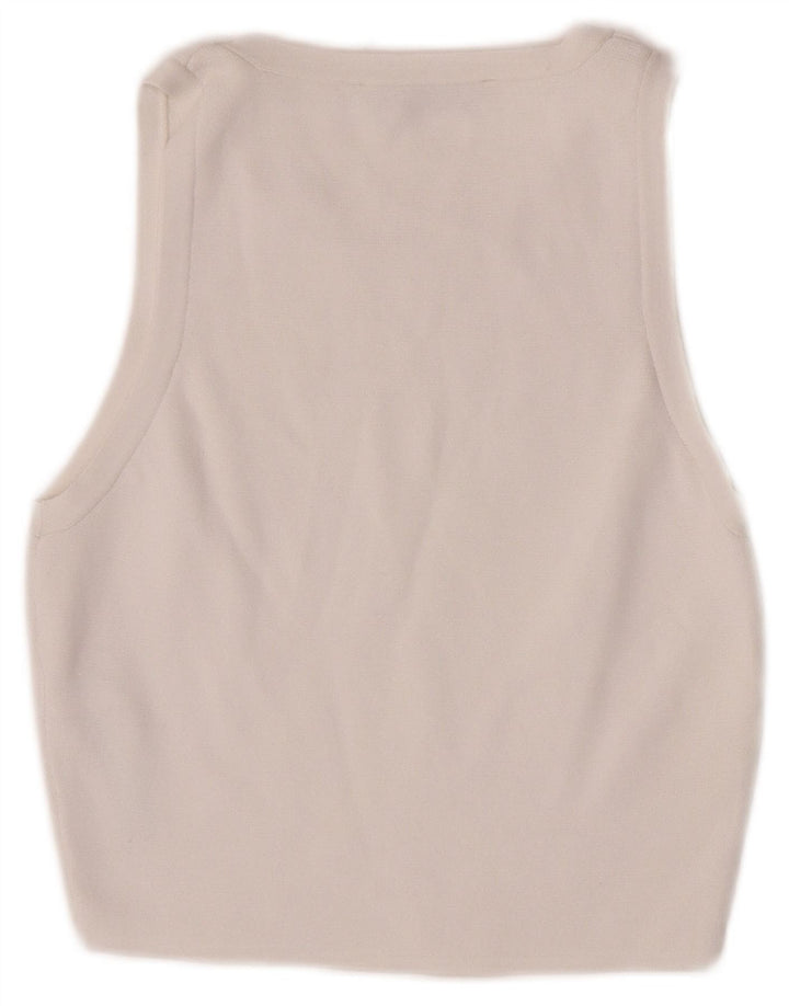Zara Femmes Crop Débardeur UK 12 Moyen Blanc Viscose
