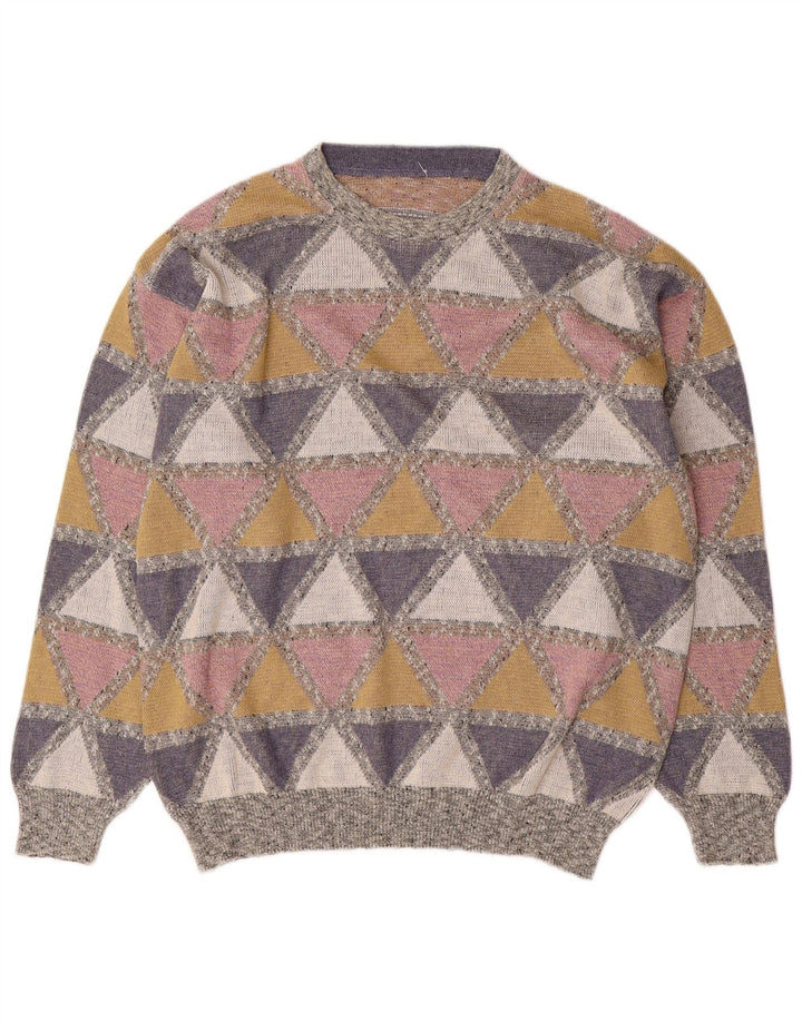 vintage Mens Crew Neck Jumper Pull Grand Argyle/Diamant multicolore