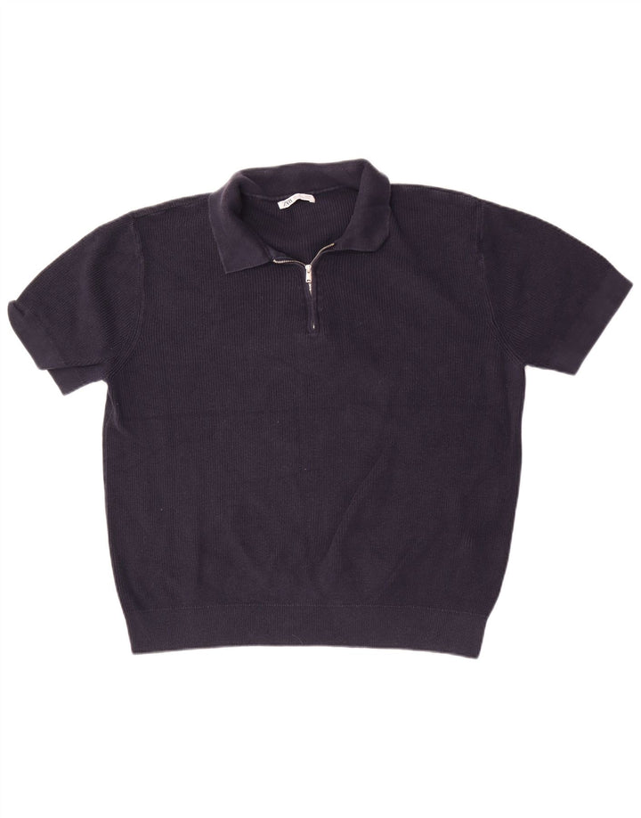Zara Polo Homme Large Bleu Marine Coton