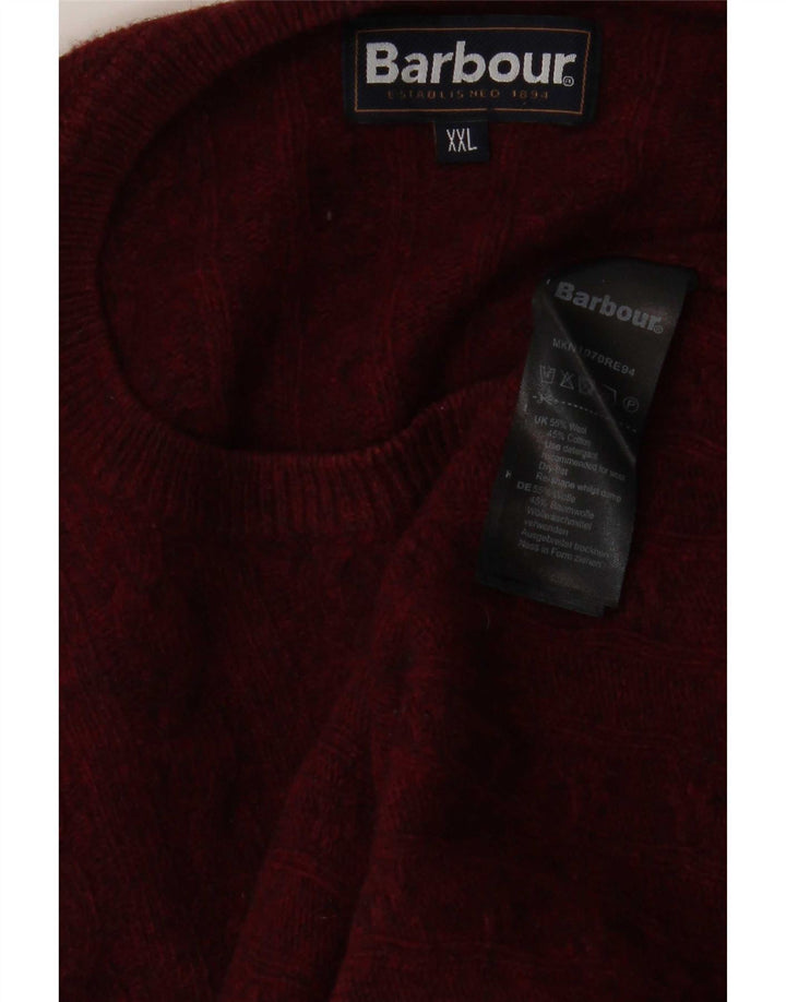 Barbour Pull à col rond pour homme 2XL en laine bordeaux
