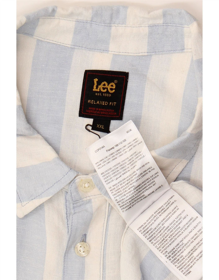 LEE Chemise pull à manches courtes pour homme, coupe décontractée, en lin rayé bleu 2XL