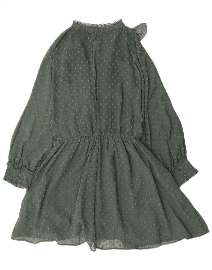 Zara Robe trapèze à manches longues et volants sur le devant pour femme Vert moyen UK 14