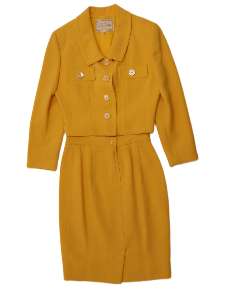 VINTAGE Ensemble jupe 2 pièces 4 boutons pour femme IT 44 Medium W26 laine jaune