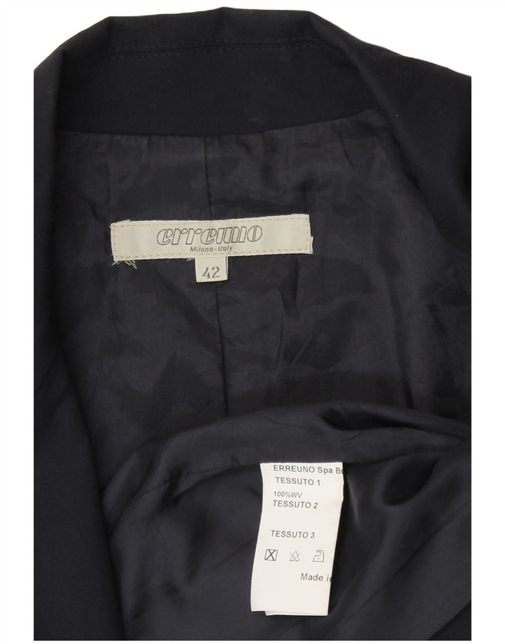 vintage Femme Crop Blazer Veste IT 42 Laine Bleu Marine Moyenne