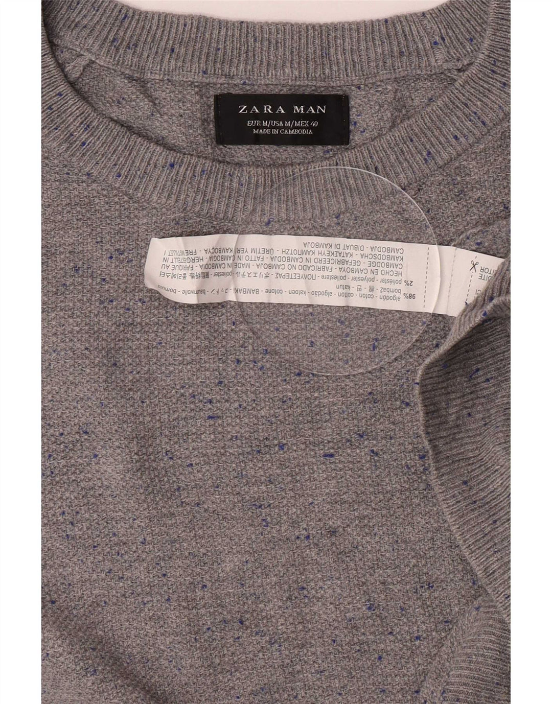 Zara Pull Col Bateau Homme Gris Moyen Moucheté Coton
