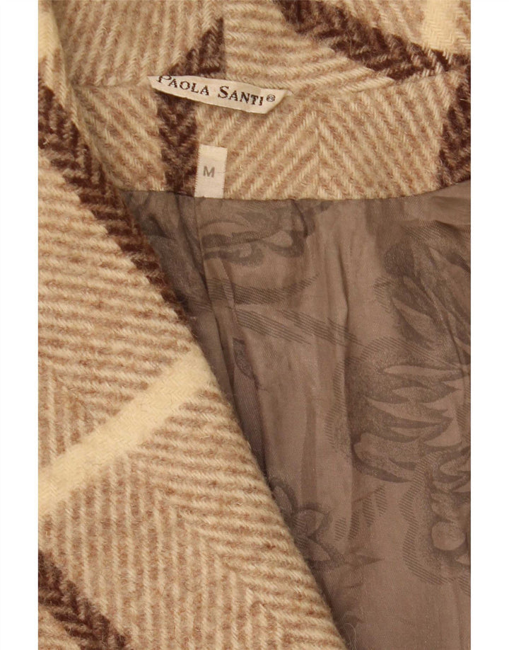 vintage Femme Manteau surdimensionné UK 14 Laine à carreaux beige moyen