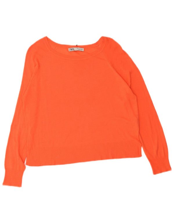 Zara Pull surdimensionné à col bateau pour femme UK 10 Petite viscose orange