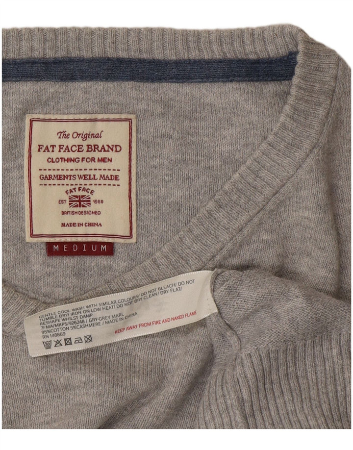 Fat Face Pull Col V Homme Gris Moyen Coton