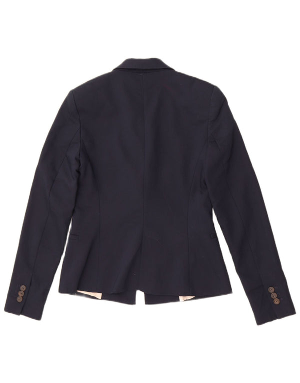 Zara Femme 1 Bouton Blazer Veste UK 10 Petit Bleu Marine Coton