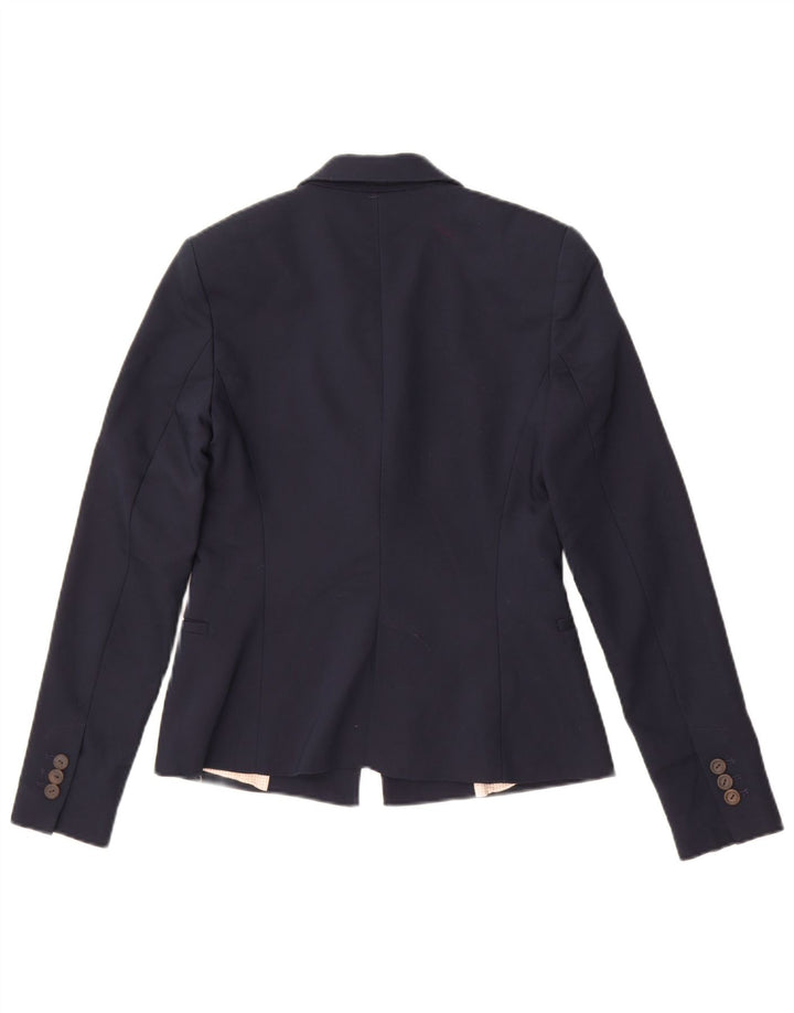 Zara Femme 1 Bouton Blazer Veste UK 10 Petit Bleu Marine Coton