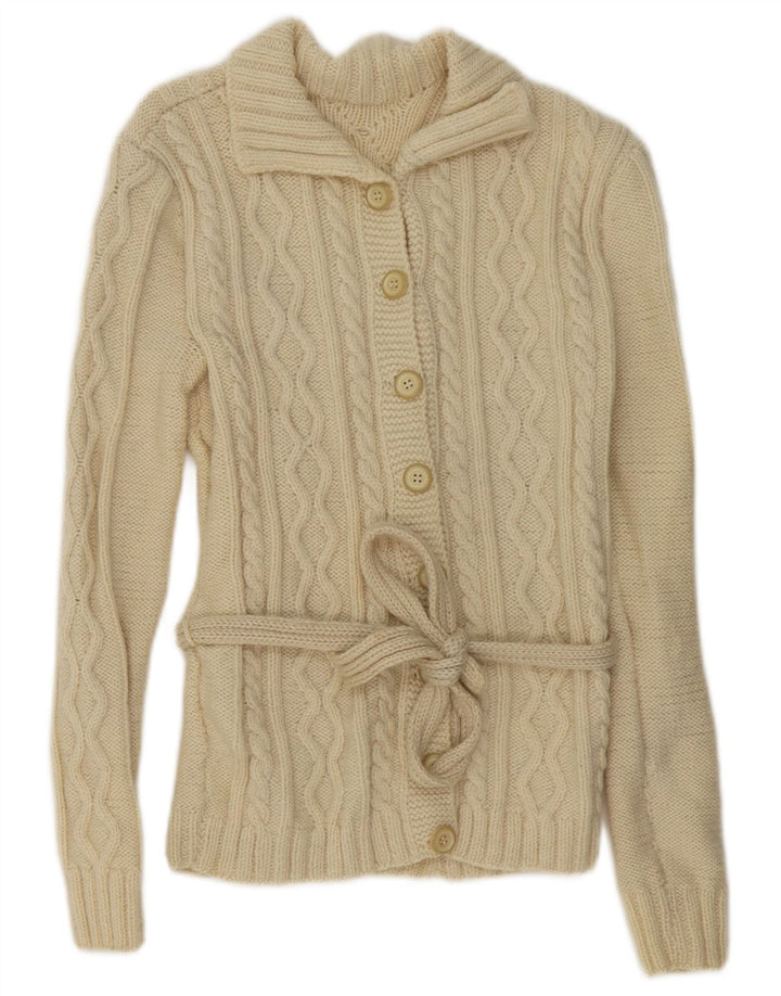 vintage Femme Cardigan Pull UK 14 Beige Moyen